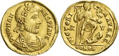 The Roman Empire Johannes, 423 – 425 Solidus, Ravenna 423–425, AV 4.26 g. D N IOHAN – NES P F AVG Rosette-diademed, draped and cuirassed bust r. Rev. VICTORI – A AVGGG Emperor standing r., holding sta