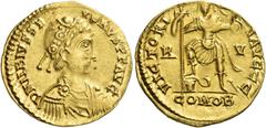 The Roman Empire Libius Severus, 461 – 465 Solidus, Ravenna 461-465, AV 4.32 g. D N LIBIVS SE – VERVS P F AVG Rosette-diademed, draped and cuirassed bust r. Rev. VICTORI – A AVGGG Emperor standing fac
