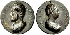 Interessante collezione di medaglie e placchette Girolamo Corner e Elena Bragadin Medaglia circa 1552 a ricordo dei Personaggi (opus: Alessandro Vittoria) , fusione in bronzo 57,82 g. Ø 50 mm. GIROLAM