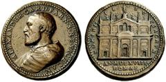 Interessante collezione di medaglie e placchette Alessandro Farnese cardinale, 1520-1589 Medaglia 1568 per la posa della prima pietra della chiesa del Gesù a Roma (opus: Gianfederico Bonzagni) , bronz