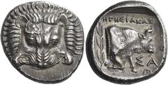 Greek Coins. Samos. Tetradrachm, magistrate Hegesianax circa 400-365, AR 15.35 g. Lion's scalp. Rev. ΗΓΗΣΙΑΝΑΞ Forepart of bull r. wearing ornamental collar, truncation dotted; behind, olive branch. I