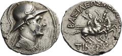 Greek Coins. Timarchus, 164 – 161. Tetradrachm, Ecbatana circa 164-161, AR 16.85 g. Diademed and draped bust r., wearing crested Boeotian helmet. Rev. BAΣΙΛΕΩΣ ME[ΓAΛOY] – TIM[APXΟΥ] Dioscuri gallopin
