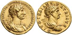 The Roman Empire. Hadrian augustus, 117 – 138. Aureus 117, AV 7.32 g. IMP CAES TRAIAN HADRIANO OPT AVG G D PART Laureate and cuirassed bust of Hadrian r., with drapery on l. shoulder. Rev. DIVO TRAIAN
