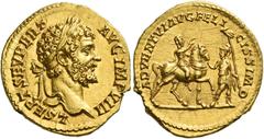 The Roman Empire. Septimius Severus, 193 – 211. Aureus 196-197, AV 7.44 g. L SEPT SEV PERT – AVG IMP VIII Laureate head r. Rev. ADVENTVI AVG FELI – CISSIMO Septimius Severus on horseback r., raising r