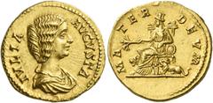 The Roman Empire. Julia Domna, wife of Septimius Severus. Aureus circa 196-211, AV 7.16 g. IVLIA – AVGVSTA Draped bust r. Rev. MA – TER DEVM Cybele seated l. on throne, towered, holding branch in r. h