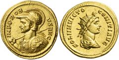 The Roman Empire. Probus, 276 – 282. Aureus 281-282, AV 7.64 g. IMP PR OB – VS AVG Cuirassed bust l., wearing crested helmet, holding spear in r. hand over r. shoulder and shield in l. hand. Rev. SOLI