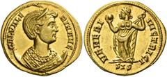 The Roman Empire. Galeria Valeria, wife of Galerius Maximianus. Aureus, Siscia 308-309, AV 5.30 g. GAL VALE – RIA AVG Diademed and draped bust r. on crescent. Rev. VENERI – VICTRICI Venus standing fac