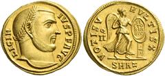 The Roman Empire. Licinius I, 308 – 324. Aureus, Antioch 312-313, AV 5.30 g. LICIN – IVS P F AVG Laureate bust r. Rev. VOTIS V – MVLTIS X Victory standing r. inscribing VI / CTO / RIA / AVG on shield 