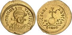 FRANCE Merovingians Gombaud (Gondovald), Usurper, 581/2-585. Solidus of 21 Siliquae in the name of Tiberius II Constantine circa 581/2, Marseilles. DN TIb CONS TANT PP (AVC) Diademed, helmeted, and cu