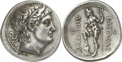 Royaume de Macédoine Démétrios Ier Poliorcète 294-288 av. J.-C. Tétradrachme 291-290 av. J.-C., Chalcis. 17,22g. Tête diadémée et cornue de Démétrios Poliorcétès à droite / Poséidon nu, debout à gauch