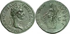 Nerva 96-98. Sesterce 97. 28,55g. IMP NERVA CAES AVG - P M TR P COS III P P Tête laurée de Nerva à droite / FORTVNA AVGVST La Fortune debout à gauche, tenant de la main droite un gouvernail et de la m