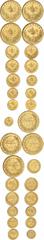 LE MONDE ARABE OTTOMAN EMPIRE AN EXTRAORDINARY COMPLETE GOLD SET OF THE VISIT COINAGE OF THE OTTOMAN SULTAN. Muhammad V, AH 1327-1336 (1909-1918). Série complète des 15 monnaies de visite émises par M