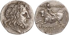 Northern Greece. Macedon, First District. Tetradrachm, Amphipolis, c. 168 BC. (Silver, 16.82g., 29.5mm). Bearded head of Zeus to right, wearing oak-wreath / ΜΑΚΕ –ΔΟΝΩΝ / ΠΡΩΤΗΣ Artemis Tauropolis rec