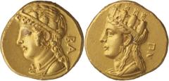 Cyprus, Salamis. Pnytagoras, 351/0 - 332/1 BC. Stater. (Gold, 8.30g., 17.3mm). ΒΑ Draped bust of Aphrodite to left, wearing a diadem-crown ornamented with semi-circular plates, a taenia, a hoop earrin