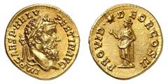 EMPIRE ROMAIN Pertinax 193. Aureus 193. IMP CAES P HELV - PERTIN AVG Tête laurée de Pertinax à droite / PROVID - DEOR COS II La Providence debout à gauche levant le bras droit vers une étoile. 7,35g. 