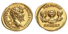 EMPIRE ROMAIN Septime Sévère 193-211. Aureus 201. SEVERVS PIVS AVG - P M TR P VIIII Tête laurée de Septime Sévère à droite / FELICITAS / SAECVLI Buste drapé de Julia Domna de face entre le buste lauré