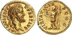 EMPIRE ROMAIN Septime Sévère 193-211. Aureus 193-194, Rome. IMP CAE L SEP SE-V PERT AVG Tête laurée de Septime Sévère à droite / VIRT AV-G TR - P COS La Vertu casquée debout à gauche, tenant une Victo