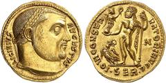 EMPIRE ROMAIN Licinius I 308-324. Aureus 313-314, Serdica. LICINIVS - AVGVSTVS Tête laurée de Licinius I à droite / IOVI CONSER-VATOI AVGGG Jupiter debout à gauche tenant une Victoire et un sceptre; à