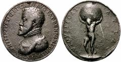 Medaglie Straniere SPAGNA Filippo II, 1556-1598. Medaglia in piombo 1557. gr. 38.59 mm 42 Busto di Filippo II a s. drappeggiato, corazzato e a testa nuda. Rv. Ercole incede frontalmente portando sulle