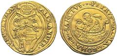 ROMA Alessandro VI (Rodrigo de Borja y Borja), 1492-1503. Doppio Ducato (o fiorino) di Camera. Au gr. 6,69 ALEXANDER VI PONT MAX Stemma Borgia a decagono con fiocchi agli angoli sormontato da chiavi d