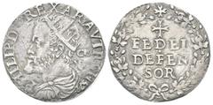 Monete italiane NAPOLI Filippo II di Spagna, Re di Napoli e di Sicilia 1554-1598. Carlino 1572. Ag. gr. 2,39 Dr. PHILIP D REX ARA VTR SIC 1572. Busto radiato a s.; dietro, CR/VP. Rv. FEDEI / DEFEN / S
