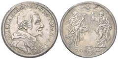 Monete italiane ROMA Alessandro VIII (Pietro Ottoboni), 1689-1691. Piastra 1690 a. I. Ag gr. 31,72 Dr. ALEXANDER VIII PONT MAX A I. Busto a d., con camauro, mozzetta e stola; sotto la troncatura della