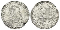 Monete italiane NAPOLI Filippo II di Spagna, Re di Napoli e di Sicilia 1554-1598. Mezzo Ducato. Ag gr. 14,84 Dr. PHILIP REX ARAGONV VTRIVS. Busto corazzato a d., con drappeggio sulla spalla s.; dietro