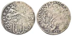 Monete italiane BOLOGNA Alessandro VII (Fabio Chigi), 1655-1667. Lira 1656. Ag gr. 6,20 Dr. ALEXANDER VII P M. Stemma sormontato da triregno e chiavi decussate; ai lati, armetta Carafa della Spina e d