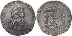 MONETE ITALIANE RETEGNO. Antonio Teodoro Trivulzio, 1676-1678 Doppio Filippo 1676. Ag gr. 55,33 Dr. THEODORVS TRIVLTIVS S R I ET VAL MISOL PRI. Busto drappeggiato e corazzato a d., con Collare del Tos
