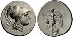 GRIECHISCHE MÜNZEN PAMPHYLIEN SIDE Tetradrachme, nach 188. Kopf der Athena mit korinthischem Helm nach rechts. Rs: Nike nach links schwebend, in der vorgestreckten Rechten Kranz haltend, darunter Gran