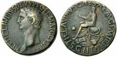 RÖMISCHE MÜNZEN KAISERREICH CLAUDIUS (41 - 54) NERO CLAUDIUS DRUSUS (36 - 9 v. Chr.) Sesterz, 42 - 43, Rom. NERO·CLAVDIVS·DRVSVS·GERMANICVS·IMP·. Barhäuptiger Portraitkopf des Nero Claudius Drusus nac