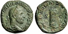 RÖMISCHE MÜNZEN KAISERREICH PHILIPPUS I. ARABS (244 - 249) Sesterz, 248, Rom. IMP M IVL PHILIPPVS AVG, gepanzerte Büste mit Paludamentum und Lorbeerkranz nach rechts. Rs: [MIL]IAR[IV]M - S[AE]C[VL]VM,