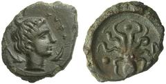 GRIECHISCHE MÜNZEN SIZILIEN SYRAKUS Tetras, circa 425 v. Chr. SYPA, Kopf der Arethusa nach rechts, im rechten und linken Feld je ein Delphin. Rs: Octopus, darum herum 3 Wertkugeln. SNG ANS 376ff, Calc