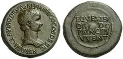 RÖMISCHE MÜNZEN KAISERREICH NERO (54 - 68) Princeps Iuventutis (50 - 54) Dedikations-Medaillon, 51, Rom. NERONI CLAVDIO DRVSO GERMANICO COS DESIG, drapierte Büste nach rechts. Rs: EQVESTER / ORDO / PR