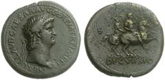 RÖMISCHE MÜNZEN KAISERREICH NERO (54 - 68) Sesterz, 64, Rom. NERO CLAVD CAESAR AVG GERM P M TR P IMP P P, Büste mit Lorbeerkranz und Aegis nach rechts. Rs: Nero in Militärtracht zu Pferd nach rechts g