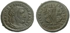 RÖMISCHE MÜNZEN KAISERREICH MARTINIANUS (324) Radiatus, Juli - September 324, Nicomedia. D N M MARTINIANO P F AVG, gepanzerte Büste mit Paludamentum und Strahlenkrone nach rechts. Rs: IOVI CONS-ERVATO