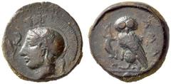 GRIECHISCHE MÜNZEN SIZILIEN KAMARINA Tetras, 420 - 405. Kleiner Kopf der Athena mit Helm nach links, im linken Feld Olivenzweig. Rs: [K]AMA (Legende von unten nach oben), Eule mit Eidechse in den Fäng