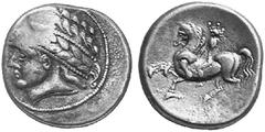 KELTISCHE MüNZEN OSTKELTEN WESTNORICUM No.: 56 Schätzpreis-Estimation: EUR 500,- d=25 mm Tetradrachmon, Typ Kugelreiter. Leicht stilisierter Kopf ("Apollokopf") mit zweiblättrigem Lorbeerkranz zwische