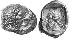 GRIECHISCHE MüNZEN DYNASTEN VON LYKIEN MITHRAPATA (um 380) No.: 381 Schätzpreis-Estimation: EUR 1500,- d=26 mm Stater, ungesicherte Münzstätte. Löwenvorderteil mit aufgerissenem Rachen und vorgestreck