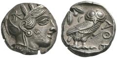 GRIECHISCHE MÜNZEN ARABIA FELIX Tetradrachme, Athen mit arabischem Gegenstempel, 403 - 365 v. Chr. Kopf der Athena mit Helm nach rechts. Auf der Wange ein Gegenstempel in Form eines aramäischen Mems. 