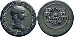 RÖMISCHE MÜNZEN KAISERREICH NERO (54 - 68) Princeps Iuventutis (50 - 54) Dedikations-Medaillon, 51, Rom. NERONI CLAVDIO DRVSO GERMANICO COS DESIG. Porträtbüste des Nero Caesar im Panzer mit Paludament