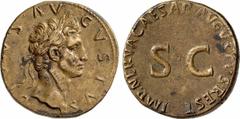 CAESAR OCTAVIANUS AUGUSTUS (31 v. Chr. - 14 n. Chr.) No: 130 Schätzpreis/Estimation DM 20000 d=43 mm DIVUS AUGUSTUS unter NERVA. Sesterz, 98. DIVVS · AV - GVSTVS. Kopf des Divus Augustus mit Lorbeerkr