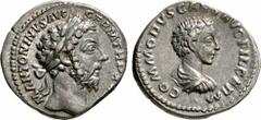 MARCUS AURELIUS (161 - 180 n. Chr.) No: 621 Schätzpreis/Estimation DM 6500 d=24 mm MARCUS AURELIUS und COMMODUS. Denar, 175. M ANTONINVS AVG - GERM TR P XX[IX]. Kopf des Marcus Aurelius mit Lorbeerkra