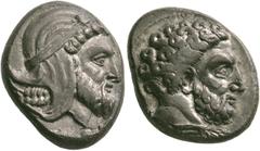 GRIECHISCHE MÜNZEN KILIKIEN. SOLOI Tiribazos. Satrap of Lydia. (388-380). Stater, 390/87-387/6. Bearded head of Herakles to right, wearing lion skin around neck. Rev. [SOLEWN]. Bearded head of Tiribaz