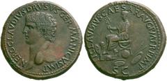 RÖMISCHE MÜNZEN KAISERREICH. CLAUDIUS (41 - 54). NERO CLAUDIUS DRUSUS (36-9 v. Chr.). Sesterz, 41 - 42, Rom. NERO CLAVDIVS DRVSVS GERMANICVS IMP. Barhäuptiger Portraitkopf des Nero Claudius Drusus nac