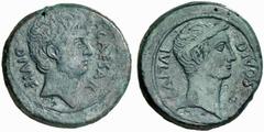 RöMISCHE MüNZEN REPUBLIK OCTAVIANUS und DIVUS IULIUS CAESAR No.: 207 Schätzpreis-Estimate: EUR 2500.- d=33 mm Dupondius (?), 38, ungesicherte Münzstätte in Süditalien. CAESAR / DIVI F. Kopf des Octavi