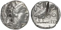 GRIECHISCHE MüNZEN ATTIKA No.: 241 Schätzpreis-Estimate: EUR 300 d=25 mm ATHEN. Tetradrachmon, 2. Hälfte des 5. Jhs. Behelmter Kopf der Athena nach rechts; Rs: AQE. Eule stehend nach rechts, Kopf en f