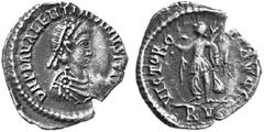 VALENTINIANUS III. (425-455 n. Chr.) No.: 672 Schätzpreis-Estimation: DM 1500.- d=15 mm Halbsiliqua, ca. 425-435, Ravenna. D N PLA VALENTINIANVS P F AVG. Büste mit Perldiadem, Paludament und Panzer re