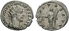RÖMISCHE MÜNZEN KAISERREICH PHILIPPUS I. ARABS (244 - 249) Antoninian, undatiert, Antiochia. IMP M IVL PHILIP PVS AVG. Drapierte Panzerbüste mit Strahlenkrone nach rechts. Perlkreis. Rs: AEQVITAS AVG.