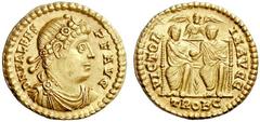 ROMAN COINS ROMAN EMPIRE VALENS (AD 364 - 378) Solidus, AD 373 - 375, Treveri (Trier) mint. D N VALENS P F AVG, rosette-diademed, draped, and cuirassed bust of Valens to right; dotted border. Rv. : VI
